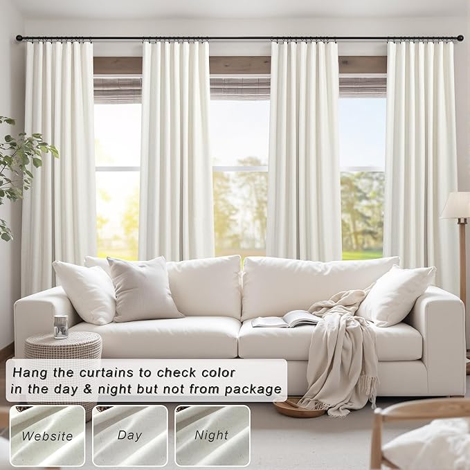 Custom 105 Inch Curtains for Nursery Cute Aesthetic Extra Long 100 Percent Blackout Lightweight Kids Curtains 2 Panel Set Natural Linen Cotton Cream Drapes Heavy Duty Thermal Insulated Baby Room Burgs