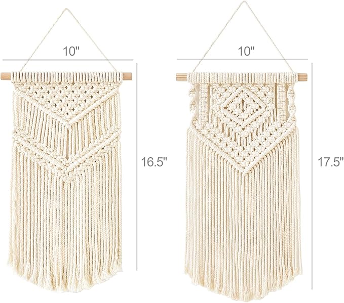 Dahey 2 Pcs Macrame Wall Hanging Small Woven Tapestry Wall Art Decor - Beautiful for Boho Home Dorm College Classroom Decor, Apartment, Nursery, Party Decorations, 16.5" L x 10" W and 17.5"x 10"W