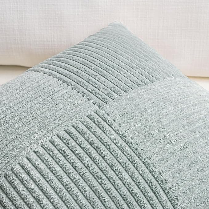 Fancy Homi Set of 2 Grey Blue Boho Long Lumbar Body Decorative Throw Pillow Cover 14x36 Inch for Bed Couch Bedroom Bench, Soft Patchwork Corduroy Textured Pillow Case, Rustic Farmhouse Room Décor