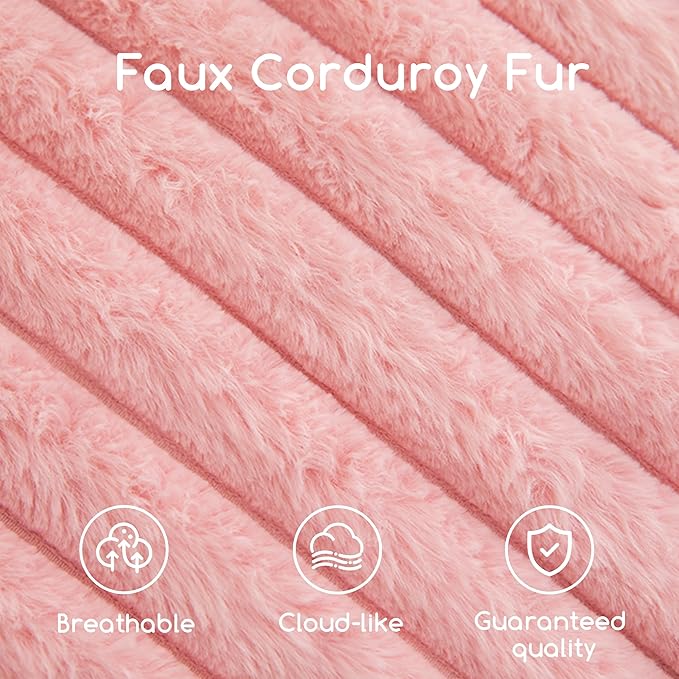HIGOGOGO Round Stuffed Pouf Ottoman, Stripe Faux Fur Poufs with Foam Chunk Filling, Furry and Fluffy Pouf Foot Stool Storage Ottoman, 20 X 15 Floor Poufs Foot Rest for Living Room, Pink