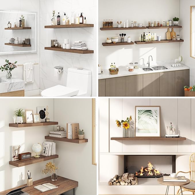 Dreamland 32 Inches Floating Shelves for Wall, 9.3" Deep Long Floating Shelves Set of 2, Large Display & Storage Shelf, Wall Shelf for Bathroom Bedroom Living Room Kitchen Office, Walnut