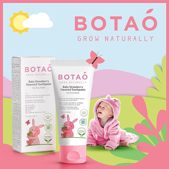 Fluoride Free Baby Toothpaste | Strawberry Flavored - Organic Training Natural Toddler Toothpaste for Toddlers | EWG Verified, Vegan, SLS Free, Safe to Swallow, Aloe Vera -1.7Oz