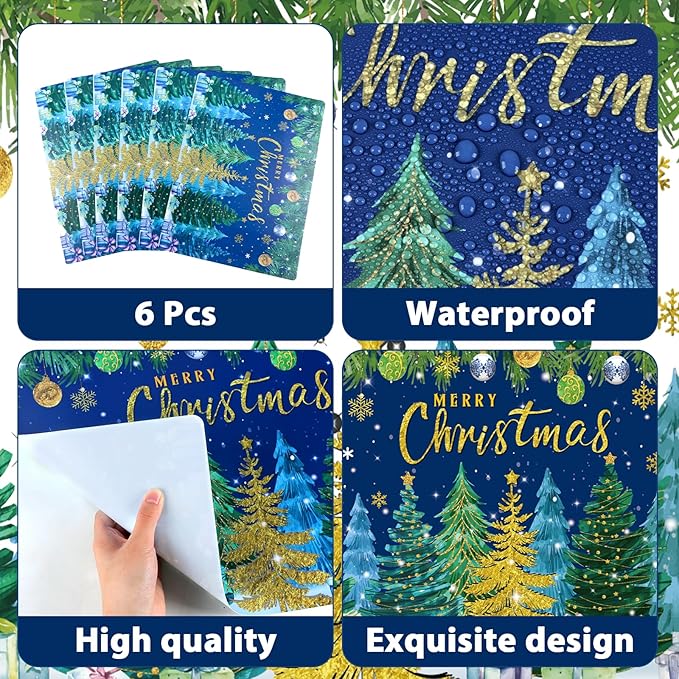Christmas Pine Trees Placemats Set of 6 Plastic Table Mats Xmas Ball Ornaments Snowflakes Place Mats Holiday Pine Trees Winter Table Decoration for Indoor Outdoor Party Kitchen Dining