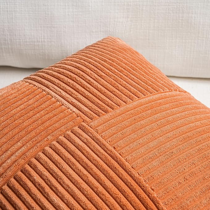 Fancy Homi 2 Packs Burnt Orange Big Decorative Throw Pillow Covers 24x24 Inch for Living Room Couch Bed, Farmhouse Boho Home Decor, Soft Corss Corduroy Patchwork Accent Square Cushion Case 60x60 cm