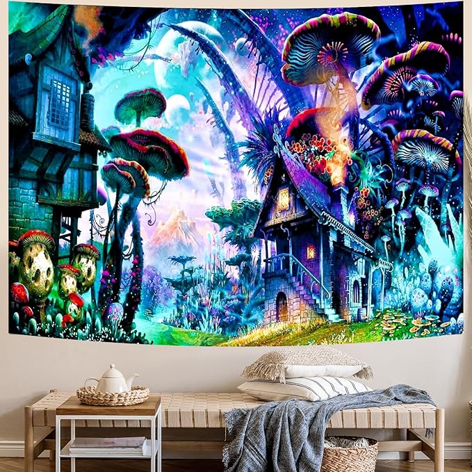 Delur Fantasy Forest Tapestry Enchanted Forest Mystical Magical Tree Tapestry Psychedelic Abstract Nature Landscape Wall Hanging Headboard for Bedroom Living Room Home Decor (59.1" x 78.7")