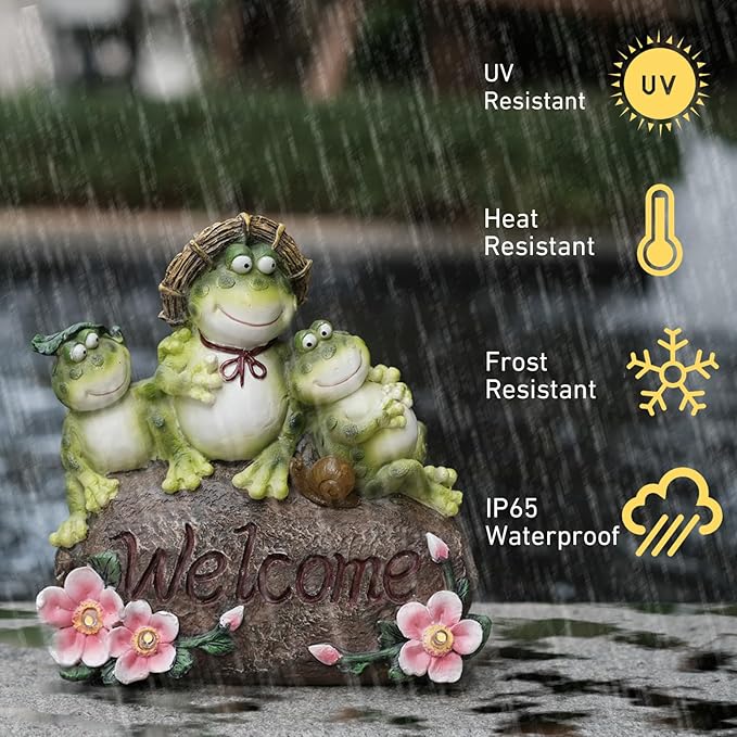 Funny Frog Statues For Garden - 7'' Mothe & Sons Solar Frog Garden Decor Frog Garden Statue For Yard Patio porch Lawn Birthday Christmas Thanksgiving Housewarming Frog Gifts For Women Mother.