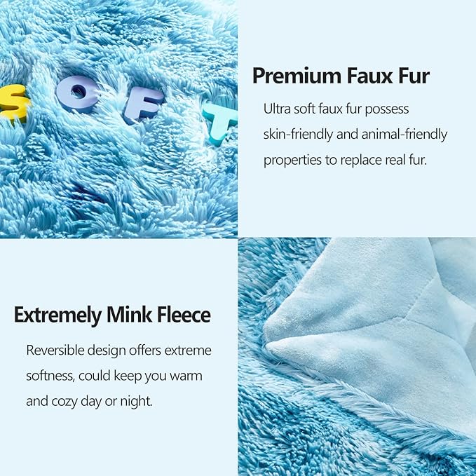 GONAAP Fuzzy Faux Fur Throw Blanket Twin Size Tie-dye Ocean Blue Super Soft Cozy Plush Fuzzy Shaggy Blanket for Couch Sofa Bed (Tie-dye Ocean Blue, Twin(60"x80"))