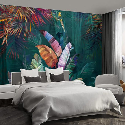 Colorful Banana Leaf Wall murals Peel and Stick Wallpaper for Bedroom Living Room - 108"x157"