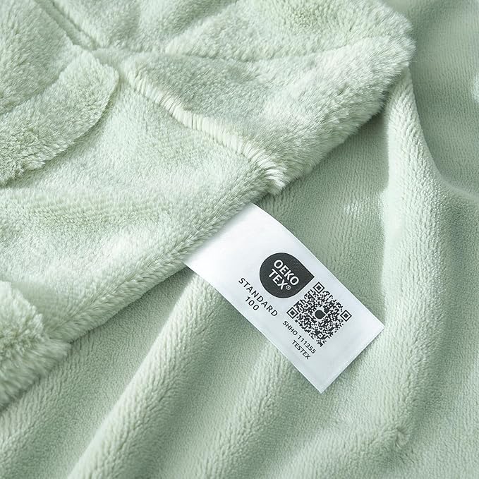 Cozy Bliss Checkered White Faux Rabbit Fur Throw Blanket, Soft Fuzzy Fluffy Minky Cream Furry Blankets for Couch, Bed (Sage Green, Queen(90" x 90")