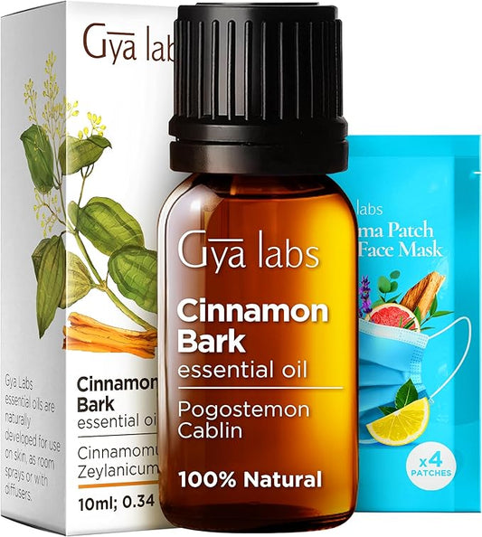 Gya Labs Cinnamon Essential Oil for Diffuser - 0.34 Fl Oz - 100% Pure Natural Cinnamon Bark Essential Oil for Skin, Hair, Lips Body & Candle Making Scent