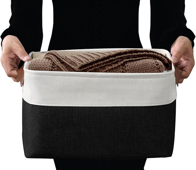 DECOMOMO Storage Bins Fabric Storage Baskets for Shelves, Linen Closet Organization Toys Nursery (Black and White, Large - 4 Pack)