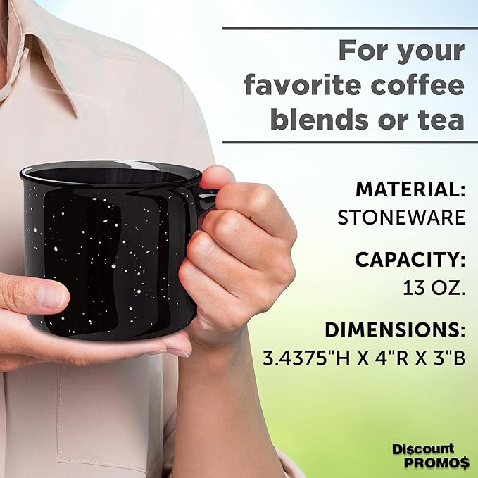 DISCOUNT PROMOS Ceramic Campfire Coffee Mugs 13 oz. Set of 10, Bulk Pack - Perfect for Tea, Espresso, Cappuccino, Hot Cocoa - Black
