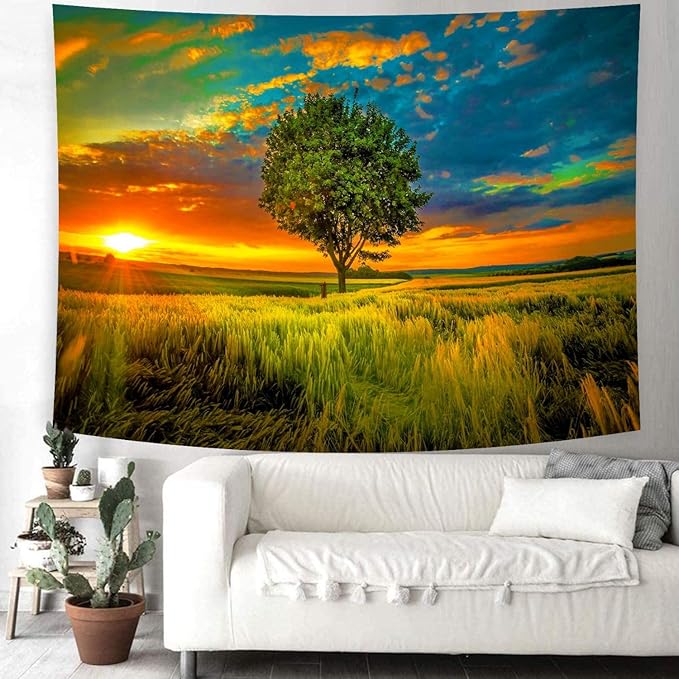 Delur Sunset Tree of Life Tapestry Forest Nature Landscape Wall Hanging Tapestry Scenic Tree Woodland Natural Sunrise Headboard for Bedroom Living Room Home Decor (70.8" x 92.5")