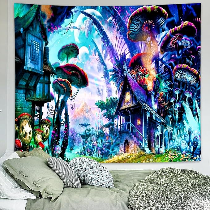 Delur Fantasy Forest Tapestry Enchanted Forest Mystical Magical Tree Tapestry Psychedelic Abstract Nature Landscape Wall Hanging Headboard for Bedroom Living Room Home Decor (59.1" x 78.7")