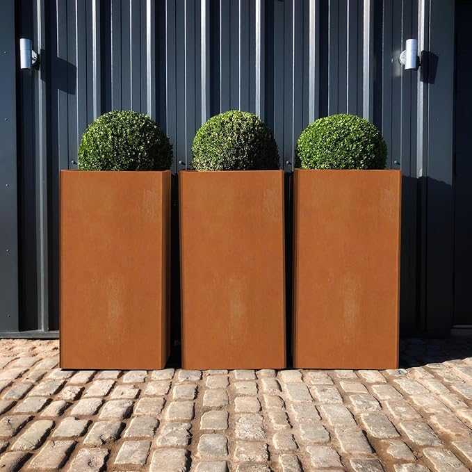Cor Ten Steel Planter 26 Inch Tall Planter with Drainage Holes, Rust-Resistant/Heavy-Duty Metal Planter Box for Garden, Patio, Porch & Yard (14x14x26in)