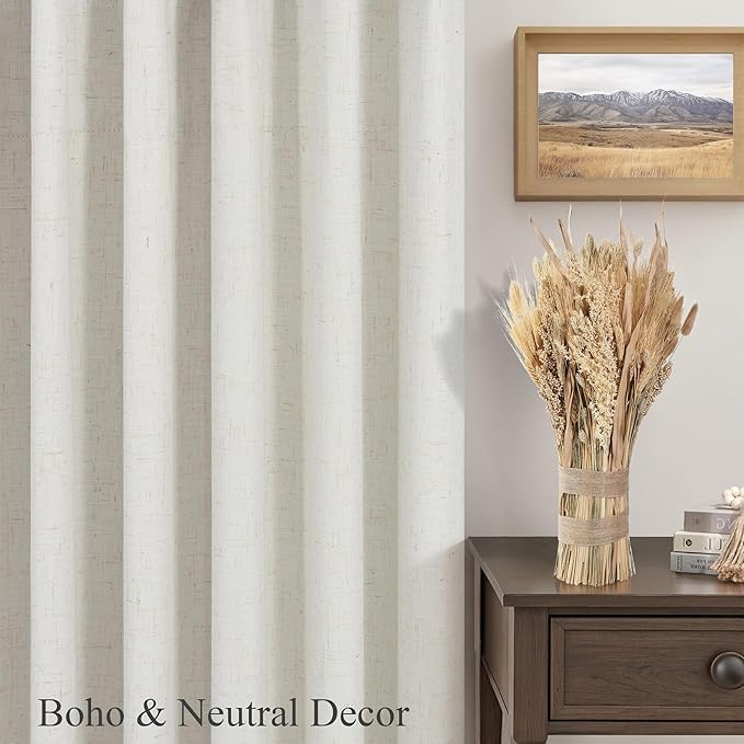 100% Blackout Linen Curtains 144 Inches Long 2 Panels Set for Bedroom Living Room Extra Wide Large Window Back Tab High Ceiling Drapes Patio Sliding Door Earthy Bohemian Cottage Core Decor 12 FT Cream