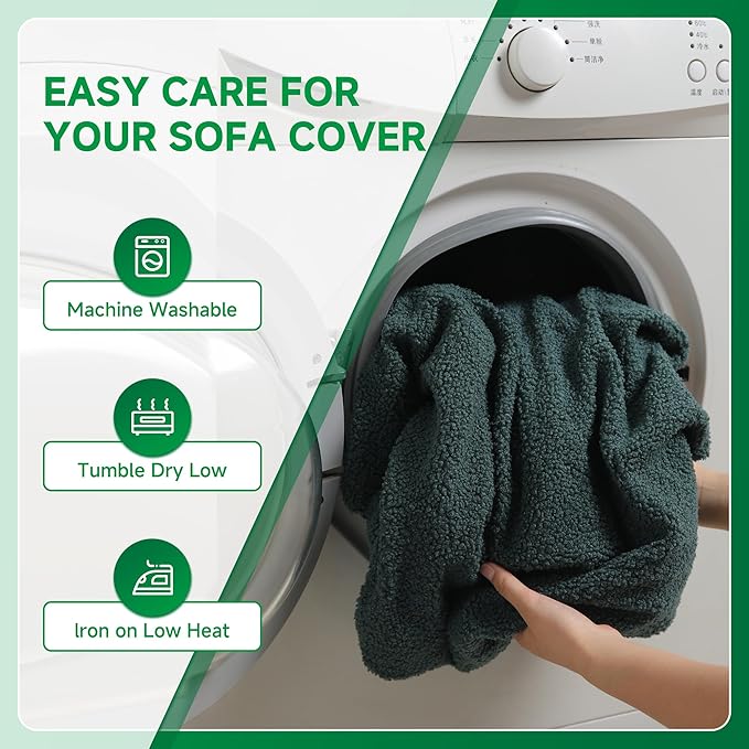 Couch Cushion Covers for Sectional Sofa, Stretch Soft Sofa Slipcovers Washable Wear-Resistant Universal Furniture Protector for Living Room(2 Seaters Covers+1 Chaise Cover, Green)