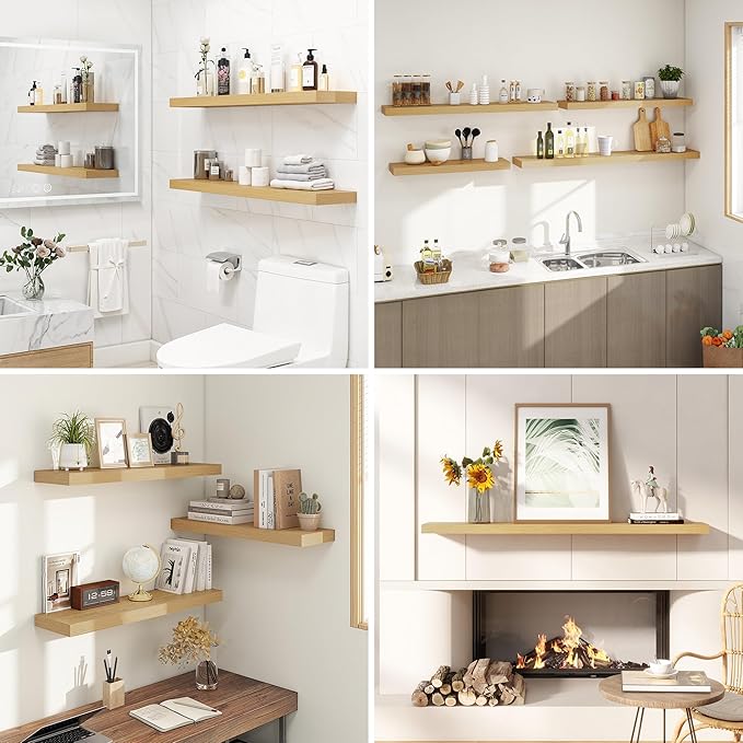 Dreamland 36 Inches Floating Shelves for Wall, 9.3" Deep Long Floating Shelves Set of 2, Large Display & Storage Shelf, Wall Shelf for Bathroom Bedroom Living Room Kitchen Office, Oak