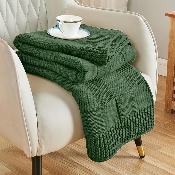 CozeCube Knit Throw Blanket,Christmas Green Checkered Bedroom Blanket for Couch,Soft Cozy Warm Knitted Blanket for Bed Sofa Living Room,Decorative Spring Fall Throw Blanket 60"X80",Christmas Green