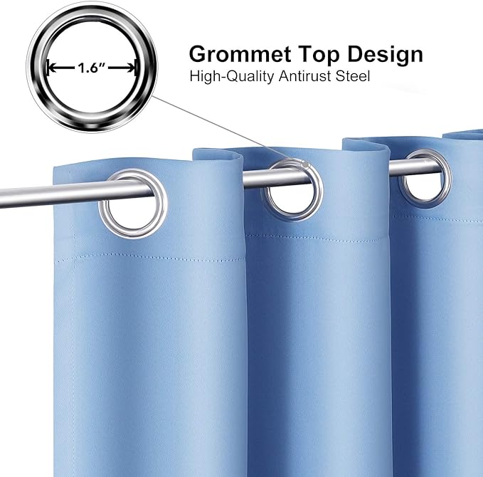 ChrisDowa Grommet Room Darkening Curtains for Bedroom and Living Room - 2 Panels Set Thermal Insulated Blackout Curtains (Sky Blue, 52W x 95L)
