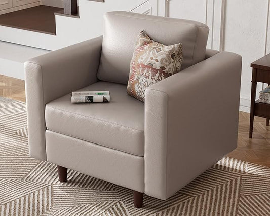 Faux Leather Oversized Accent Chair with Storage Deep Seat Single Sofa Large Reading Armchair for Living Room Bedroom Office Whitesand