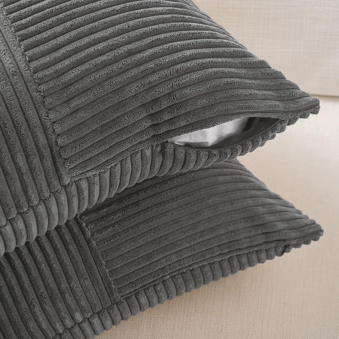 Fancy Homi 2 Packs Dark Gray Big Decorative Throw Pillow Covers 24x24 Inch for Couch Bed Sofa, Rustic Farmhouse Boho Home Decor, Soft Corss Corduroy Patchwork Accent Square Cushion Case 60x60 cm