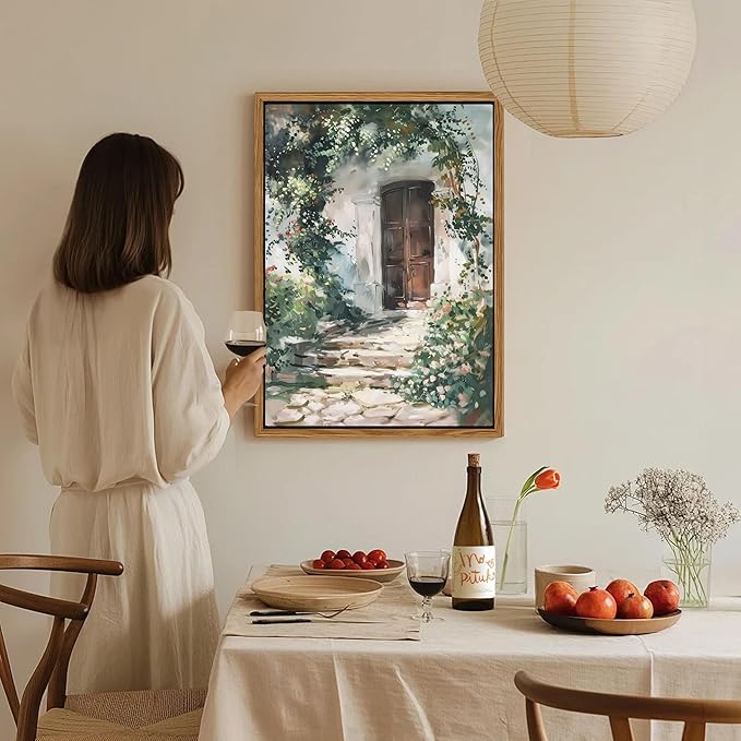 Floating Framed Canvas Vintage Wall Art, Rustic Cottage Spring Garden Oil Paintings Print, Country Floral Pictures Wall Decor for Living Room Bedroom Office Home Decor 12x16 inch