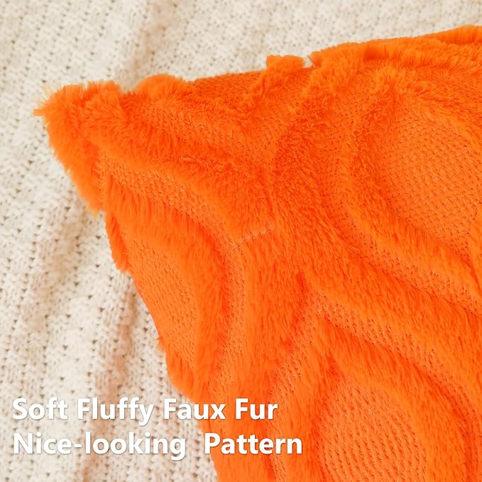 decorUhome Fall Throw Pillow Covers 20x20 Inch Set of 2, Soft Plush Decorative Faux Fur Orange Solid Couch Pillow Covers, Accent Farmhouse Neutral Square Euro Pillow Cases for Sofa Bed Living Room