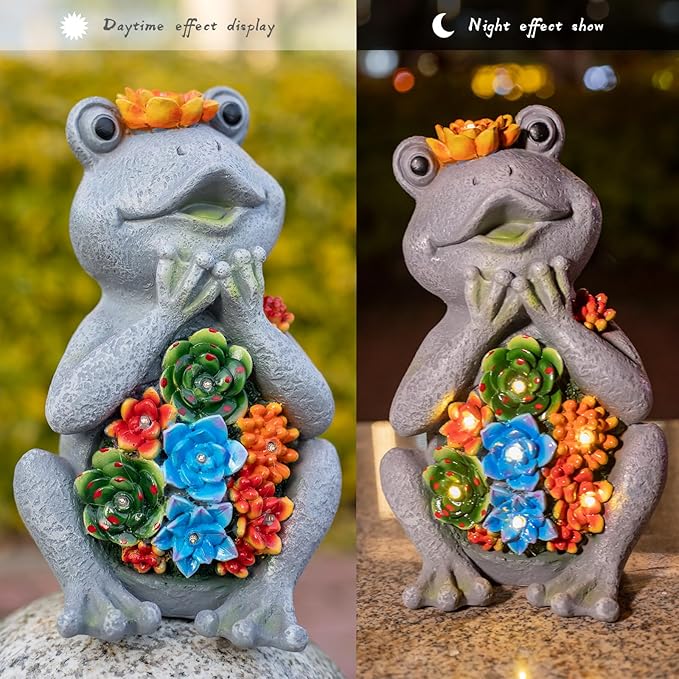 Frog Solar Figurine Light Statue Outdoor Gardening Gifts Decoration Garden Frogs Yard Decor Lamp With 8 Led Lights And Succulent Waterproof Patio Lawn Decor Housewarming Frog Gifts For Women