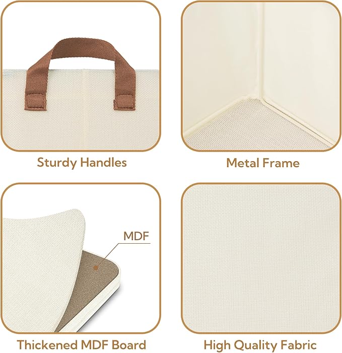 GRANNY SAYS Closet Storage Baskets, Collapsible Fabric Storage Bins with Metal Frame, Clothes Organizer Bins, Large Baskets for Shelves, Ivory, 4-Pack