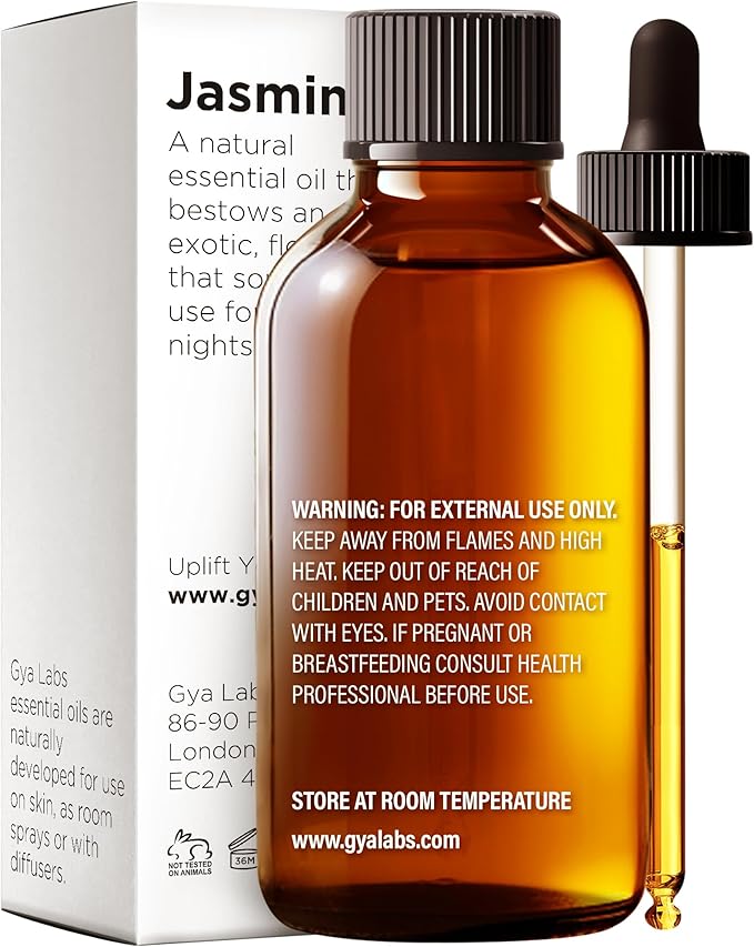 Gya Labs Jasmine Essential Oil for Diffuser - Huge 4 Fl Oz - 100% Pure Natural Jasmine Oil for Diffuser, Skin, Hair, Massages, Aromatherapy & Candle Making Scent