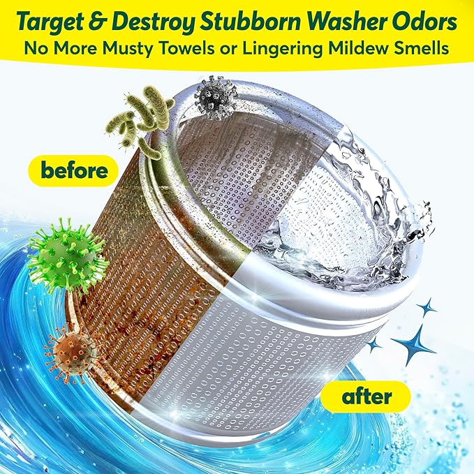 Cleanomic WashWizard Washing Machine Cleaner Tablets – Deep Cleaning Washer Cleaner for Front Load, Top Load & HE Machines – Removes Odor, Buildup & Limescale – Septic Safe, Non-Toxic, 6 Tablets