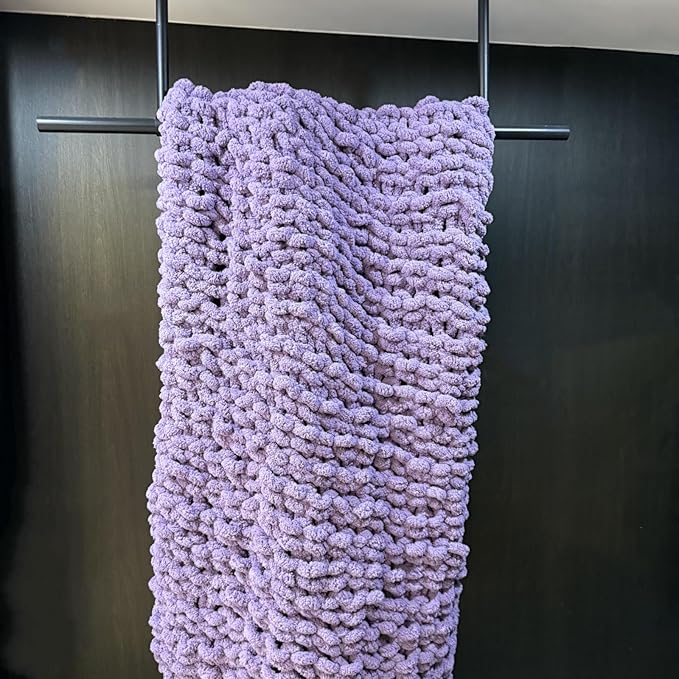 Chunky Knit Blanket Throw 40"×40", Chenille Throw Blankets, Handmade Warm & Cozy Blanket Couch Bed Home Decor, Soft Breathable Fleece Banket, Christmas for Couch Bed Sofa Best Gift (Purple)