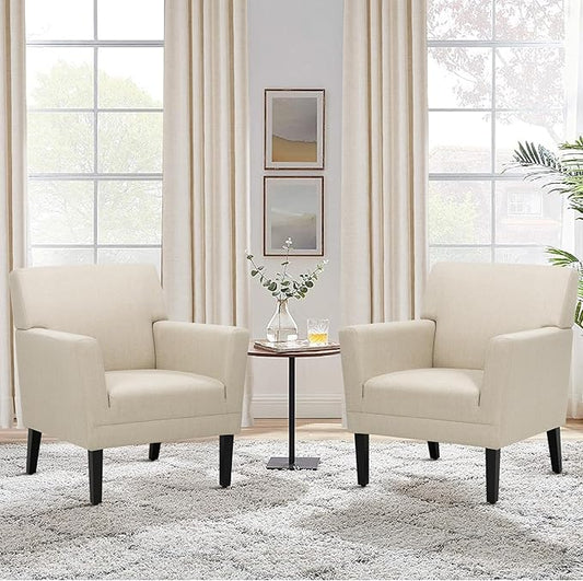 COLAMY Accent Chair Set of 2 for Living Room, Modern Upholstered Fabric Accent Armchair with Back, Soft Single Sofa Chair with Arms for Bedroom/Office/Reception Room, Oatmeal