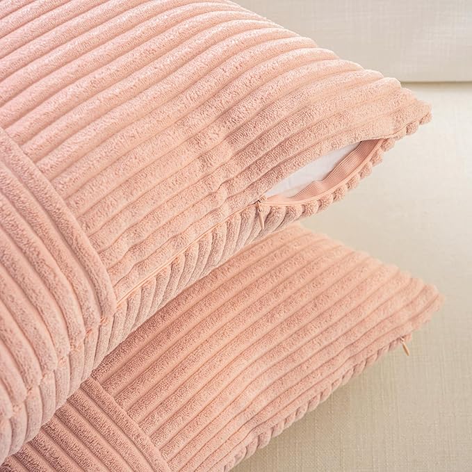 Fancy Homi 2 Packs Peach Decorative Throw Pillow Covers 18x18 Inch for Living Room Couch Bed Sofa, Rustic Boho Farmhouse Home Decor, Soft Corss Corduroy Patchwork Textured Square Cushion Case 45x45 cm