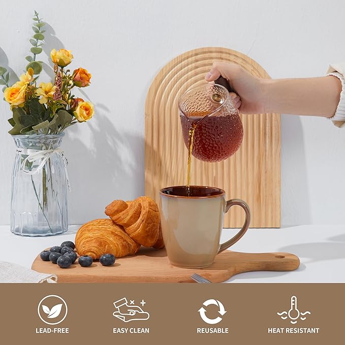 Coffee Mug 16 oz, Ceramic Coffee Mugs Set of 4, Reactive Glaze Mug for Latte/Tea/Cappuccino, Large Stackable Mug Set for Men, Women, Dad, Mom, Dishwasher & Microwave Safe, Brown Yellow