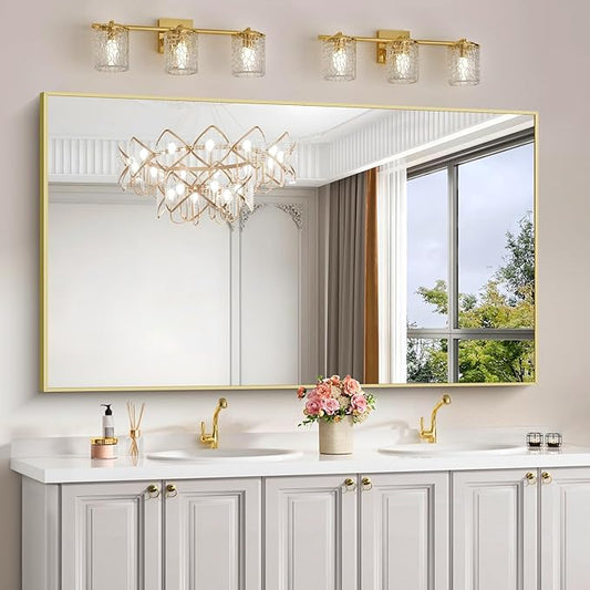 Gold Bathroom Mirror for Wall, 60x30 Inch Rectangle Mirrors with Metal Frame, Modern Vanity Wall Mirror Decor for Bathroom Living Room, Entryway Hangs Horizontal or Vertical