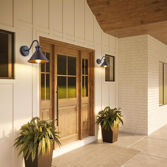 Gooseneck Outdoor Wall Sconce 1-Light E26 Socket Farmhouse Wall Mount Porch & Patio Lights,9.3Inch Width Casting Aluminum Shade,Oil Rubbed Bronze,Easily Installed in Outdoor and Indoor.