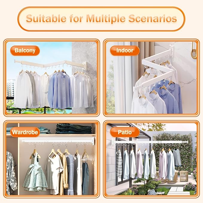 Clothes Drying Rack,Laundry Space Saver Wall Mounted,Retractable,Collapsible(Tri-Fold), White Color Rack Clothing