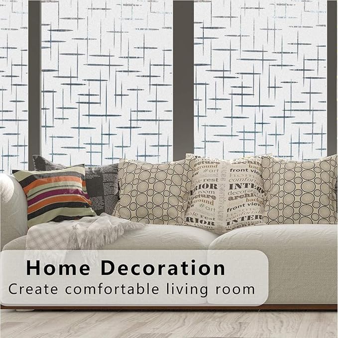 Finnez Frosted Window Film Non-Adhesive, Frosting Privacy Film for Glass Windows, Self Static-Cling Decorative Window Cling for Home Office UV Protection Cross Pattern 17.5 x 157.4 inches