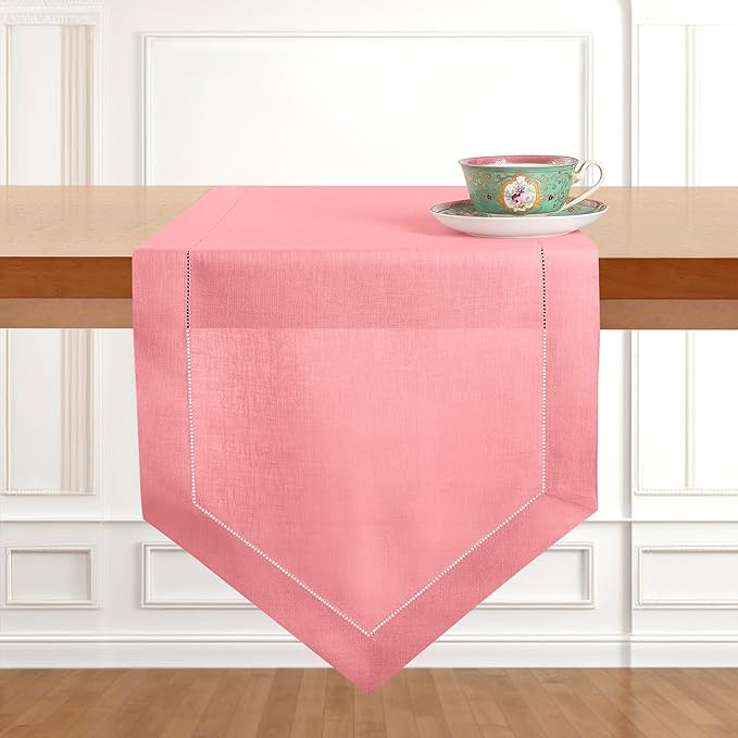 D'Moksha Homes Dusty Pink Linen Table Runner 90 Inches Long - 100% Pure Linen Diamond Table Runner 14 x 90 Inch for Dining, Fall and Halloween - Machine Washable