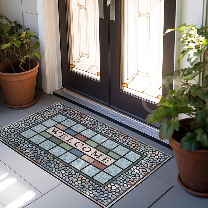 CHICHIC Rectangle Entrance Door Mat Large 18 x 30 Inch Entry Way High Traffic Area Doormat Front Door Rugs Outdoors Heavy Duty Welcome Mat, Non Slip Rubber Back Low Profile for Garage