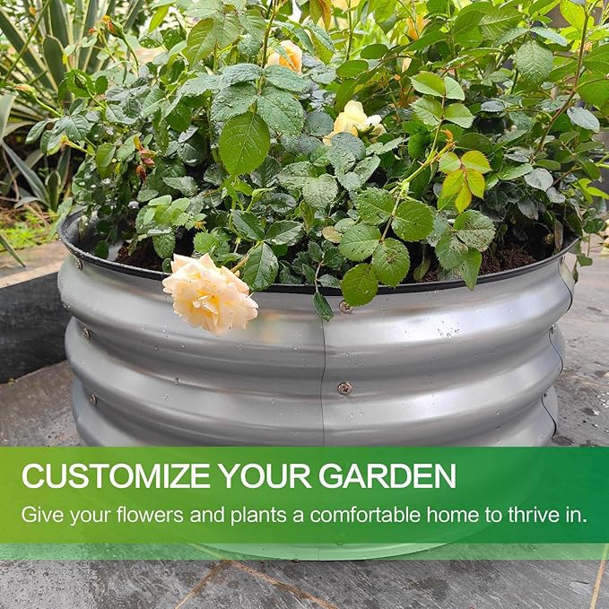 GARDMAX 2 Pack 2x2x1FT Galvanized Round Raised Garden Bed Kit, Metal Planter Boxes Outdoor with Easy Assembly, Large Garden Bed for Vegetables, Fruits, Flower, Herbs Silver