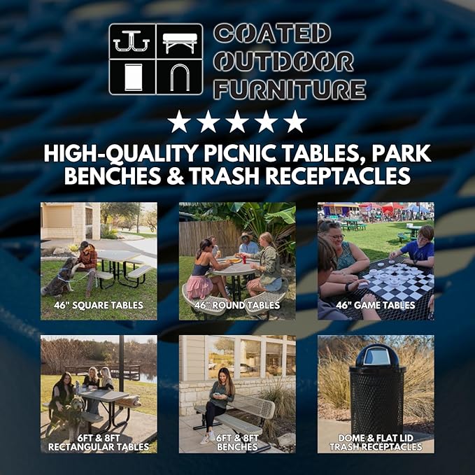 Coated Outdoor Furniture Heavy-Duty Portable Outdoor Picnic Table with Umbrella Hole, Punched Steel Commercial-Grade Patio Dining Furniture Made in America (46" Round Top, Yellow)