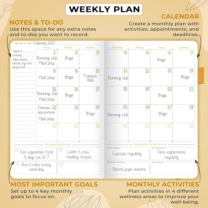 GoGirl Food Journal & Wellness Planner –– Diet & Fitness Diary – Nutrition Journal with Meal, Exercise & Weigh Loss Tracker, A5 (Amber Yellow)