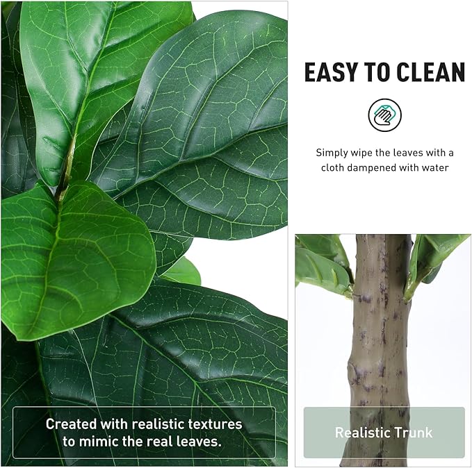 Fiddle Leaf Fig Tree, 5ft Tall Fake Silk Tree in White Planter, Faux Floor Plants with 108 Fiddle Leaves, Artificial Plants for Home Office Decor Indoor