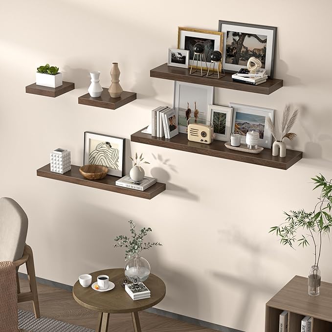 Floating Shelves for Wall, 36" W x 8" D x 1.5" H, Wooden Wall Mounted Display Shelves with Invisible Brackets for Living Room, Bedroom, Bathroom, Kitchen Decor and Storage, Set of 2, Walnut