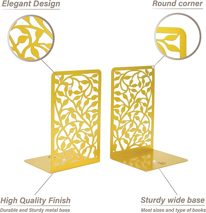 CNK Book Ends Bookends for Decorative Books Holder Bookend Shelves End Hold Heavy Duty Holders Stoppers Metal Stopper Cute Boho Bookshelf Holds Cookbook Office Home Set of 6 Bookends Pair Gold