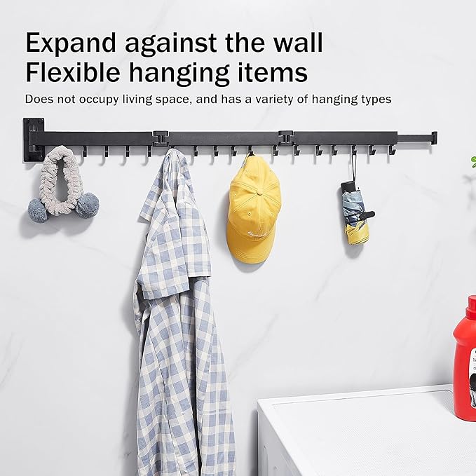 Clothes Drying Rack,Drying Rack Clothing,Luandry Drying Rack,Clothes Hanger Rack,Wall Mounted Luandry Rack,Folding Retractable,Frosted Stone Black Classic,ms-01