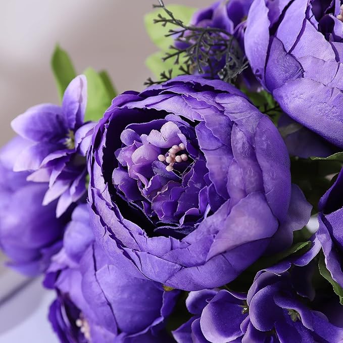 Duovlo Artificial Peony Silk Flowers Fake Flowers Vintage Wedding Home Decoration,Pack of 1 (Medium Purple)